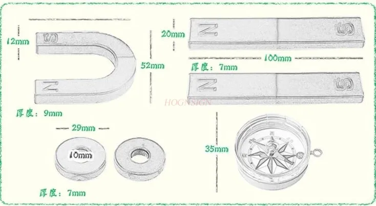 Physics Science Magnets Kit for, Education Science Experiment Tools Magnet Toy,Icluding Bar/Ring/Horseshoe/Compass Magnets-1