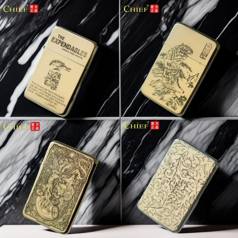 CHIF Pure Copper Light Retro Sand Wheel Kerosen e Windproof Lighter Creative Hand-carved Lighter Men's Gift