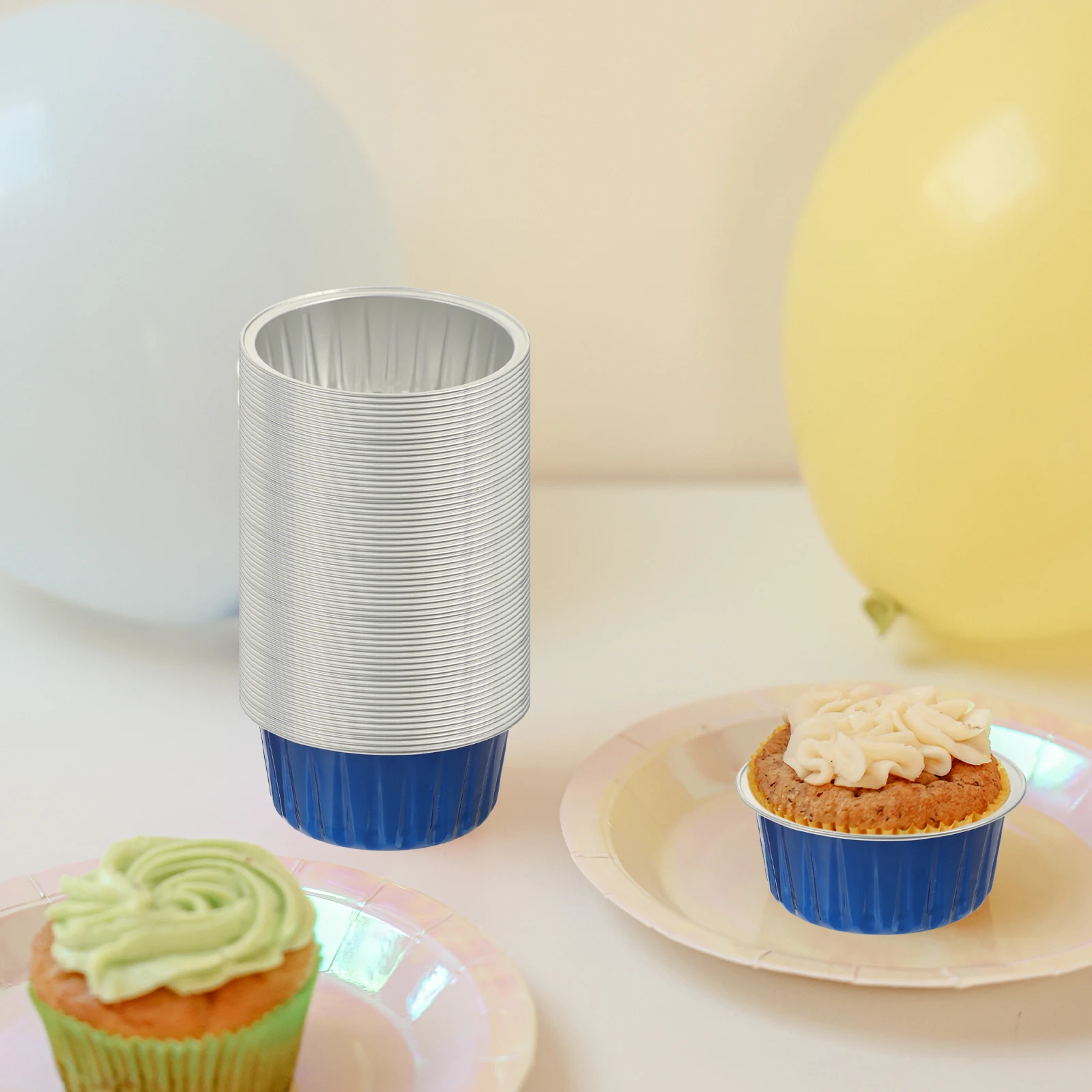 

50 Pcs Cake Cup Set Disposable Baking Liners Mini Muffins Egg Tart Cups Supplies Cupcake Molds Cover Aluminum Foil Plastic Home