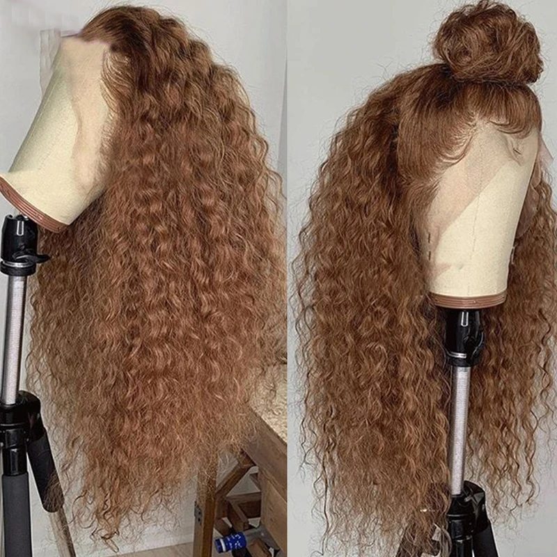 

Glueless Soft Long Kinky Curly 26'' 180Density Brown 180 Density Lace Front Wig For Women BabyHair Heat Resistant Preplucked