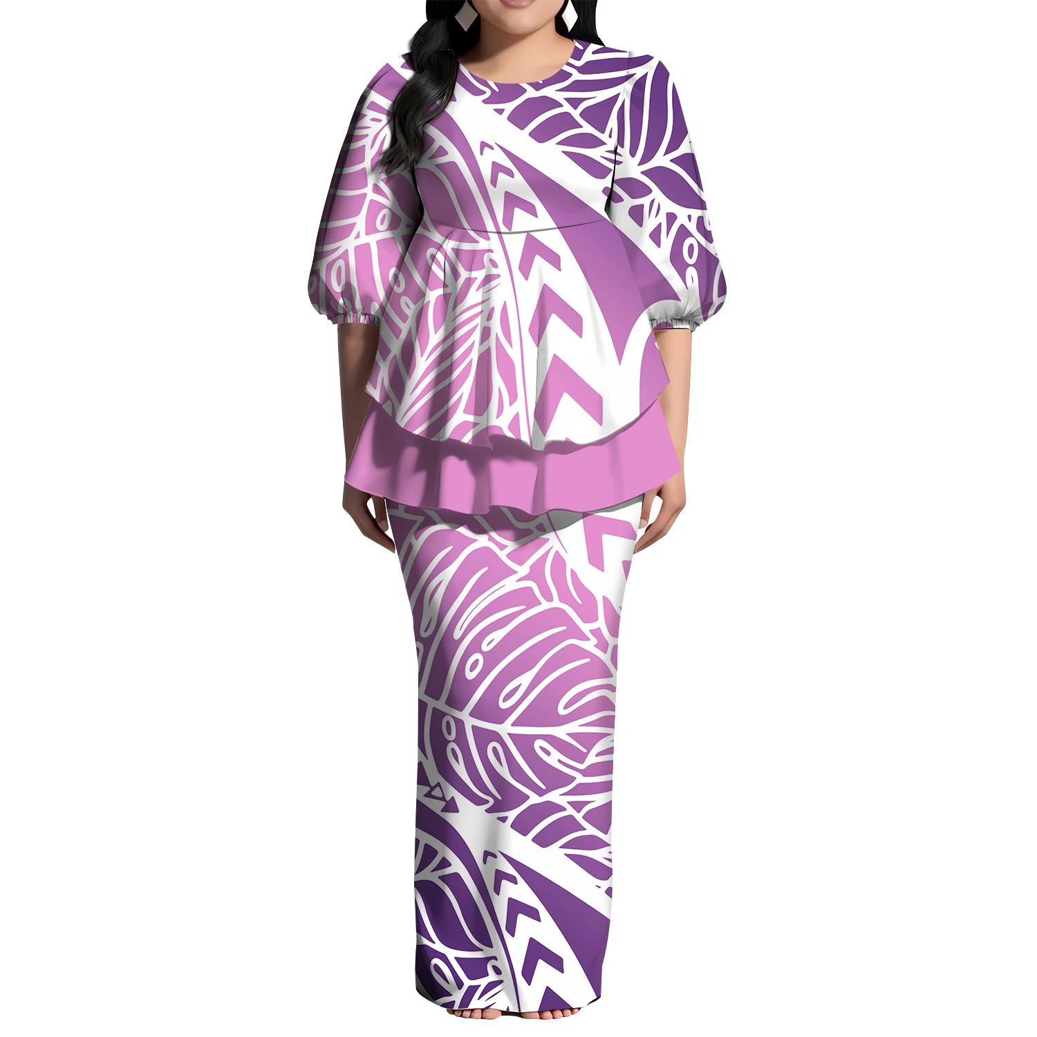 تصميم مجاني مخصص Lmage فستان نسائي صيفي متوسط الأكمام تنورة خلفية شق تصميم مرقع ذيل السمكة علوي بولينيزيا Puletasi #3