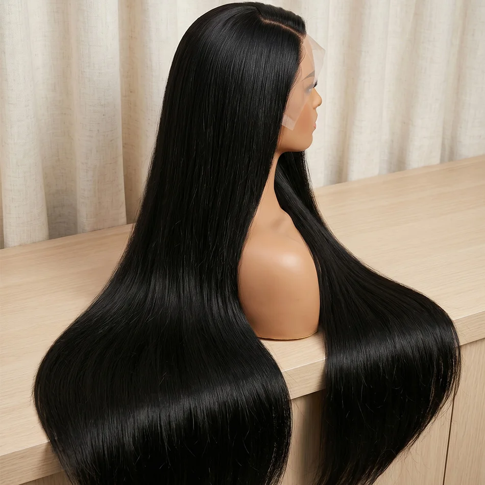 

Luxury 40 Inch Extra Long 250% Density Natural Black 13x6 HD Lace Frontal Bone Straight Silky Soft 13x4 Remy Human Hair Wigs Pre Plucked Hairline Invisible Bleached Knots Wear and Go 5x5 Glueless Closure Thick Full Ends
