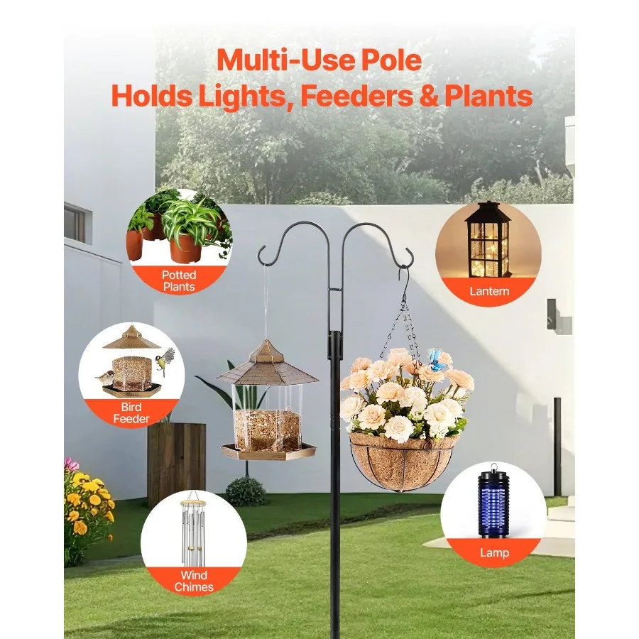 Gancho duplo para pastor, 8 pacotes, poste para alimentador de pássaros resistente de 76 polegadas