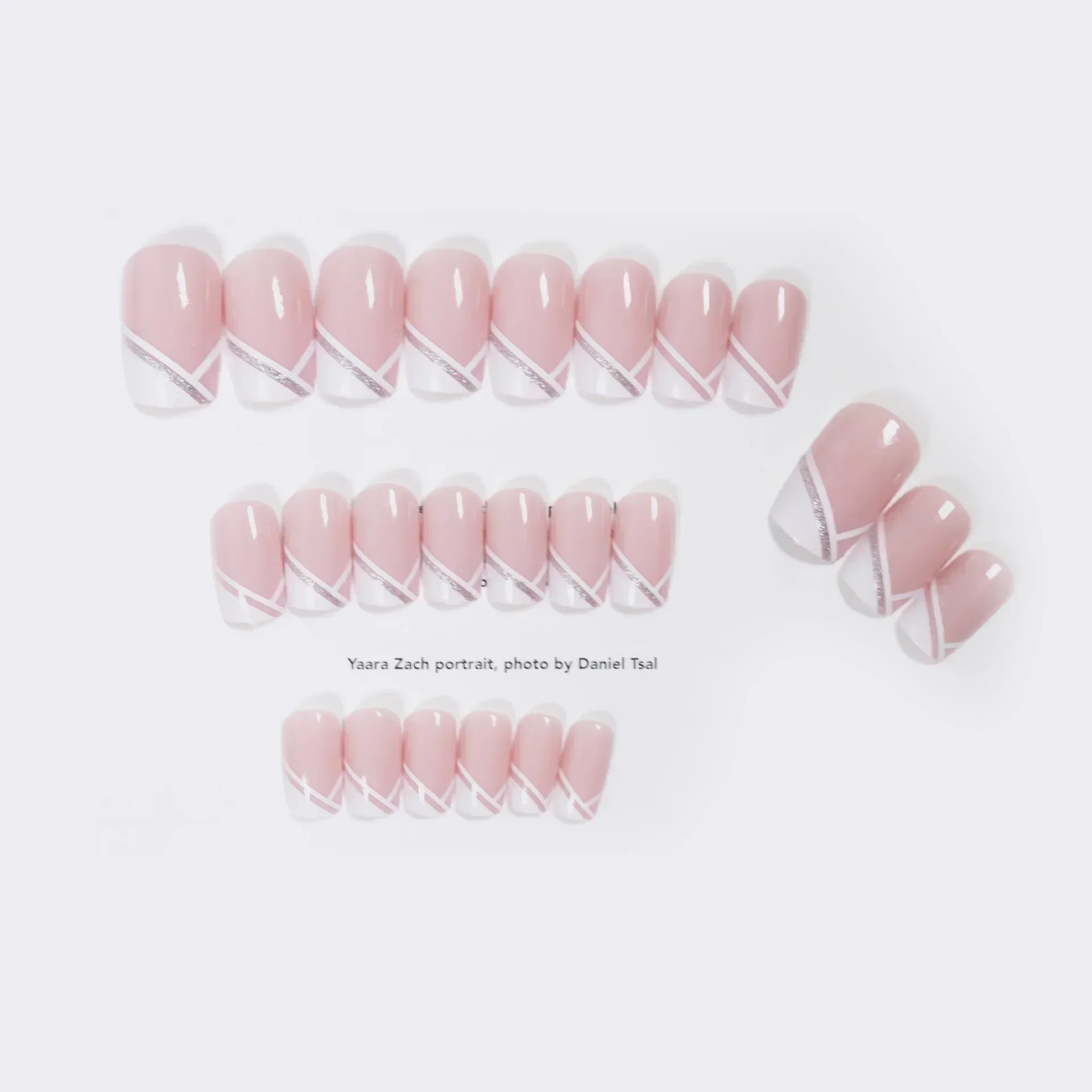 24Pcs Glitter French False Nails Short Square Tips with Beveled Edge