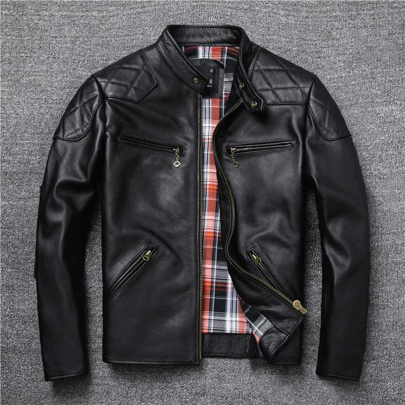 Spring and Autumn Natural Cowhide Motorcycle Jackets Men Genuine Leather Jacket Really Moto Slim Coat Man Plus Size 5X