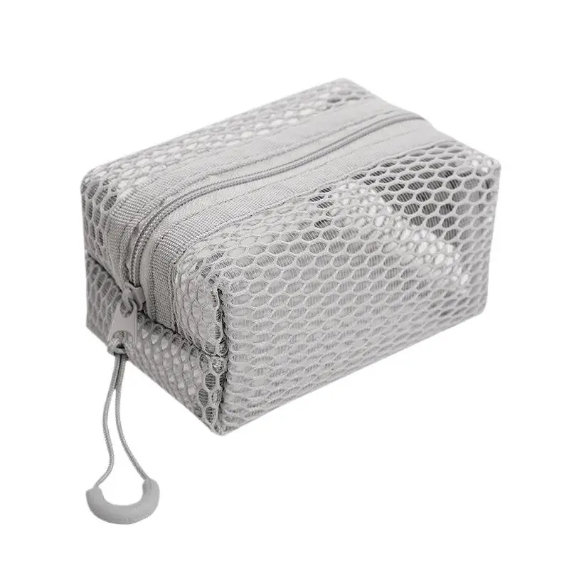 Portable Honeycomb Mesh Cosmetic Storage Bag With Zipper Breathable Design For Travel School Office Daily Use