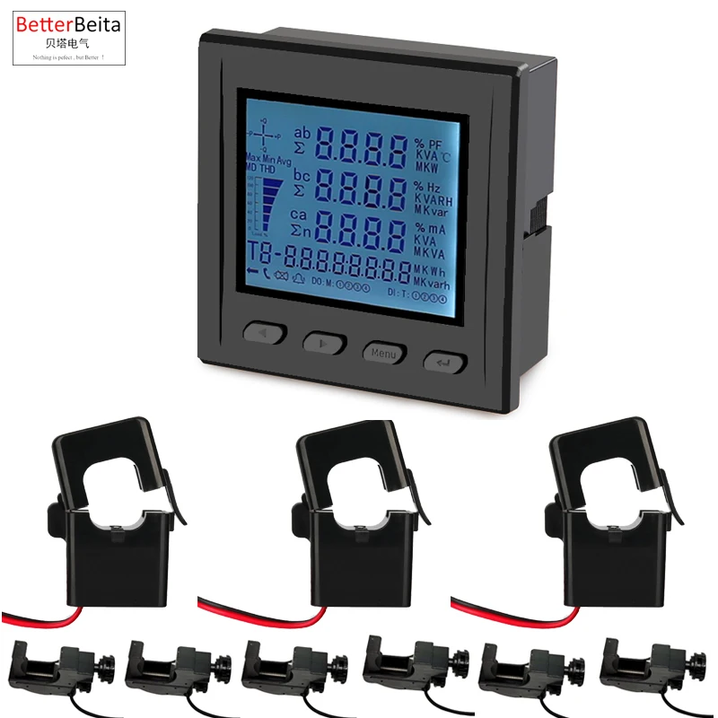 

3 phase electricity meter with ampere clamp and voltage clamp with RS485 communication electric multifunction panel meter