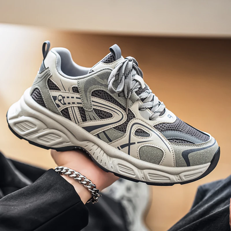 

2025 Autumn New Men Thick Sole Casual Shoes Fashion Thick Sole Outdoor Breathable Man Sneakers Solid Colour Anti Slip Youth Tide