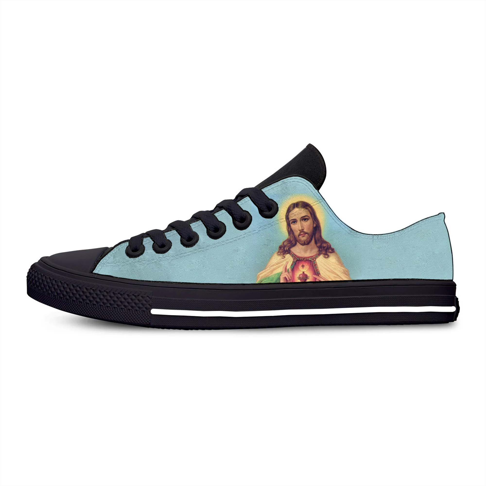 Quente do verão cristão deus senhor jesus cristo religião moda casual sapatos de pano das mulheres dos homens tênis baixo topo clássico sapatos de placa