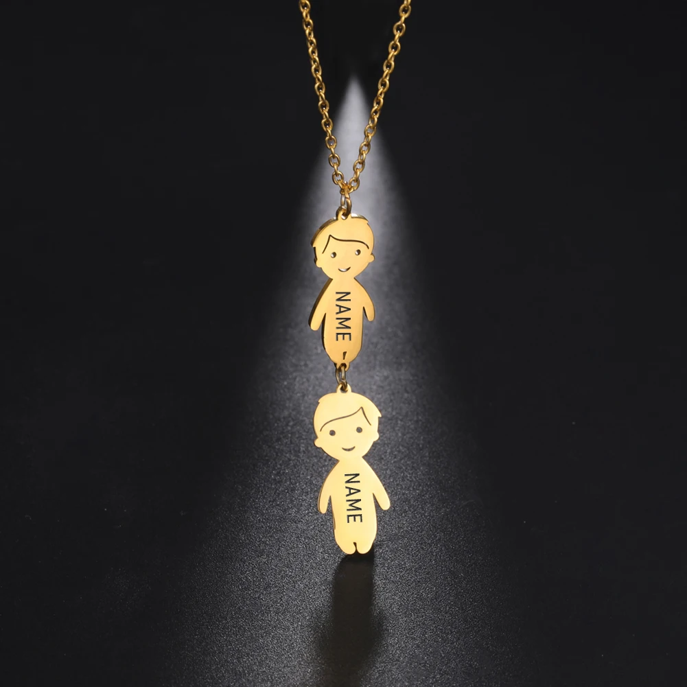

COOLTIME Custom Name Boy and Girl Pendant Necklace Stainless Steel Personalized Kids Engraved Name Necklace Jewelry Gifts