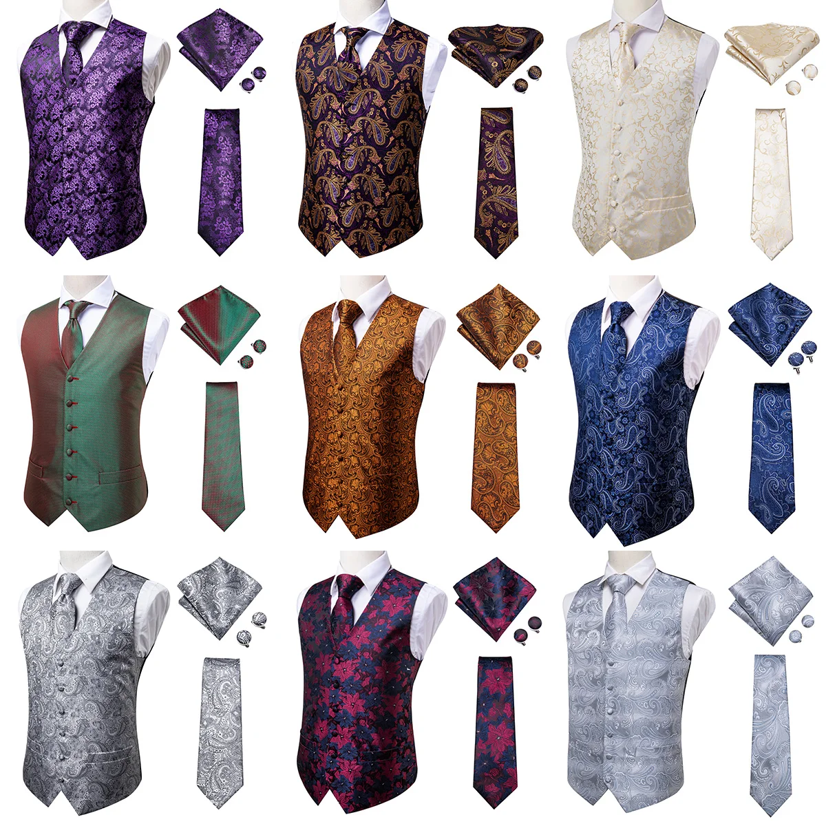 Hi-Tie Men\'s Waistcoat for Men Suit Vintage Fashion Formal Brown Paisley Dress Vests Men Wedding Party formal Dresses