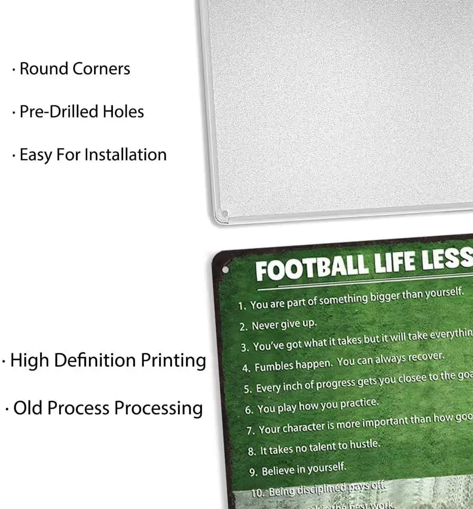 Vintage Football Life Lessons Metal Tin Sign Football Sport Inspirational Quotes Tin Signs Football Art Poster Home Decor for Bo