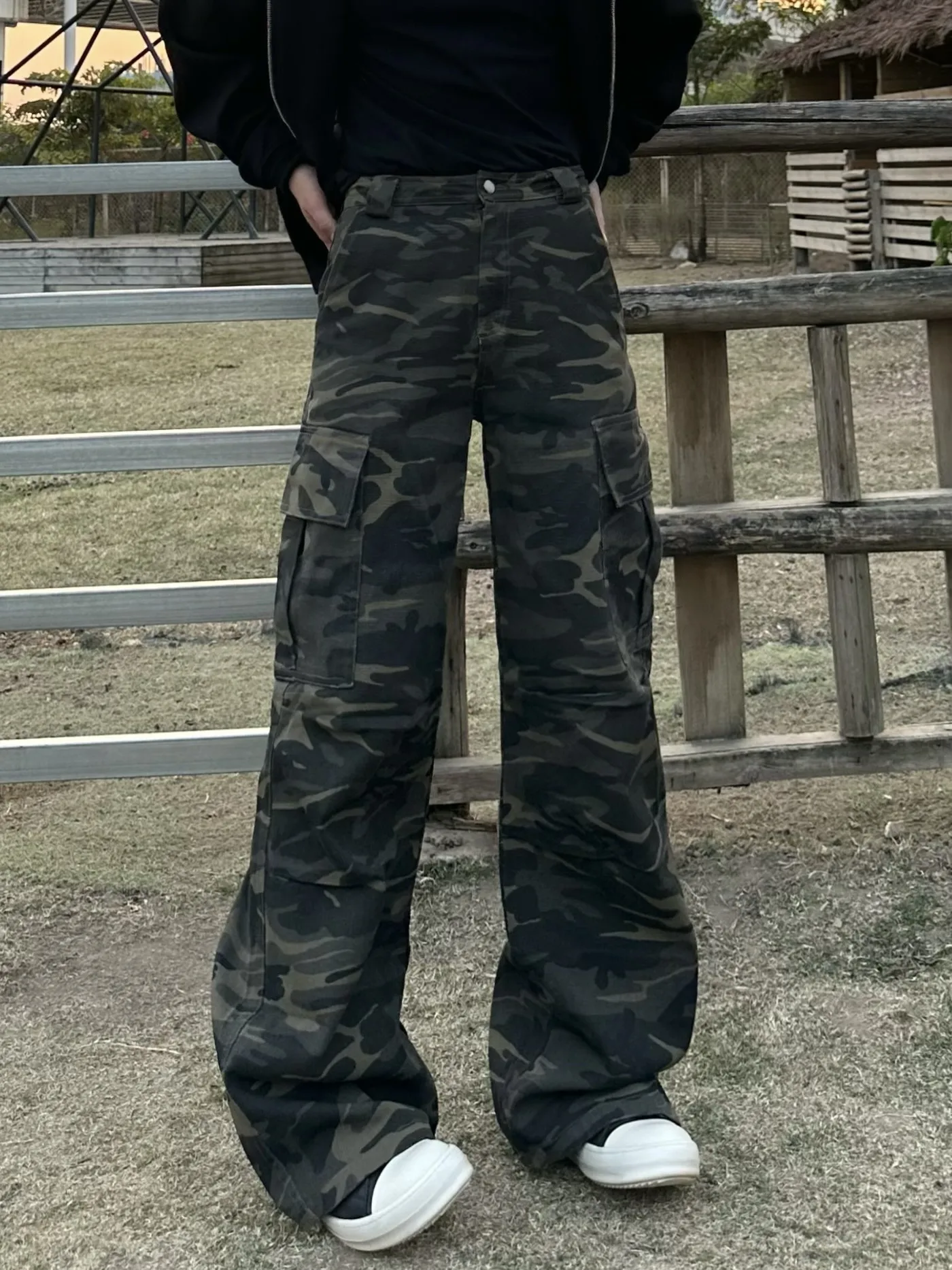 

Американские винтажные камуфляжные рабочие брюки свободного кроя с широкими штанинами, повседневные, унисекс, длинные брюки