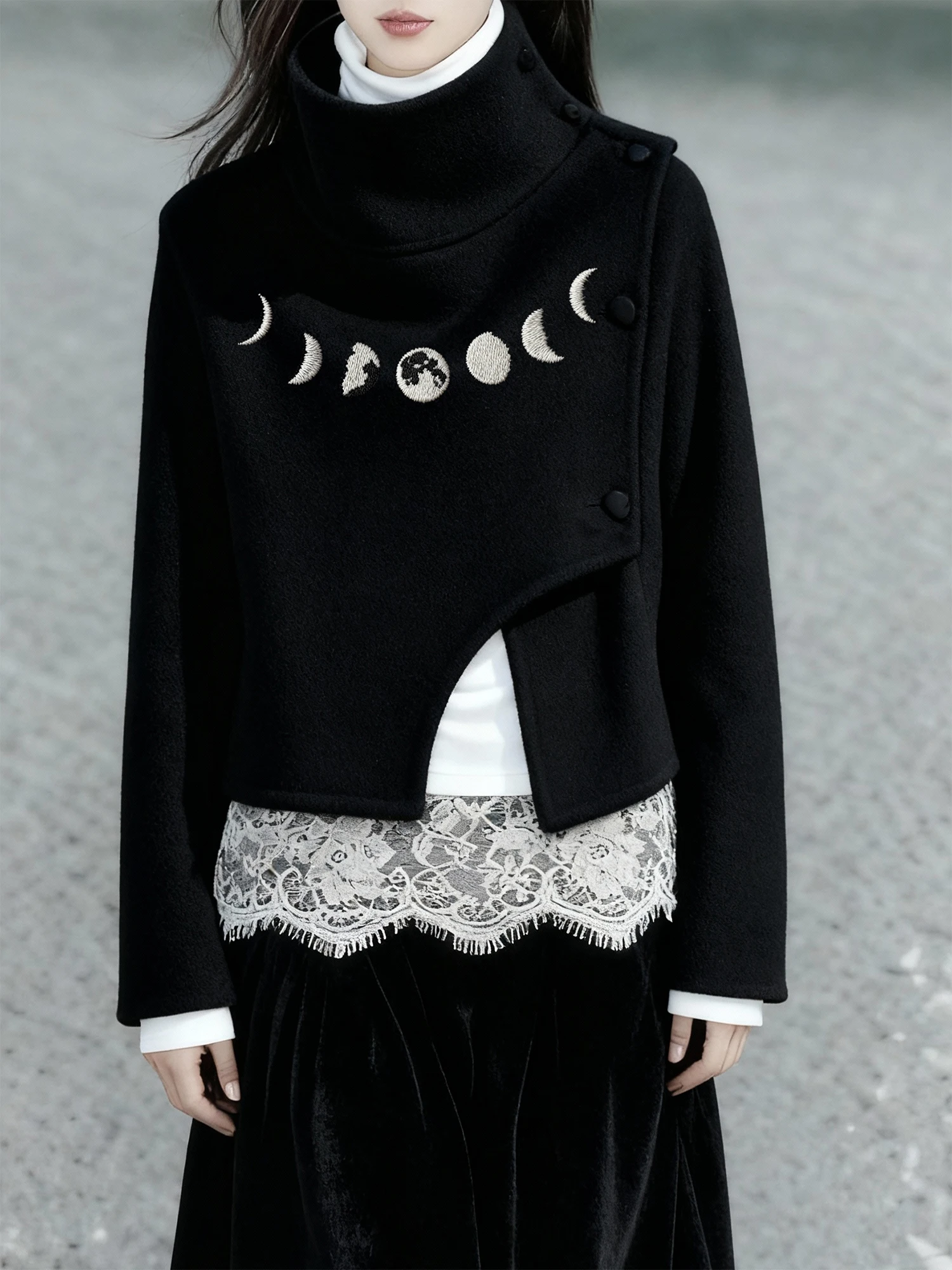 

Bla Moon Embroidery ort Jaet Long Sve Stand Collar Winter Warm New Chinese Sle Versatile Slimming Women's Coat