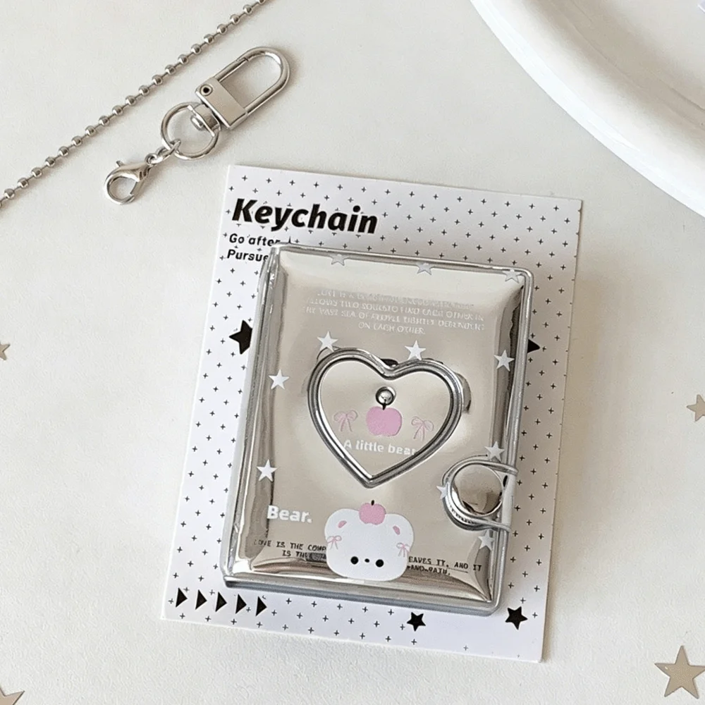 Silver Glossy Mini Photo Album Mini Size Portable Photo Cards Storage Book Kawaii Cartoon Book Bag Pendant Daily Use