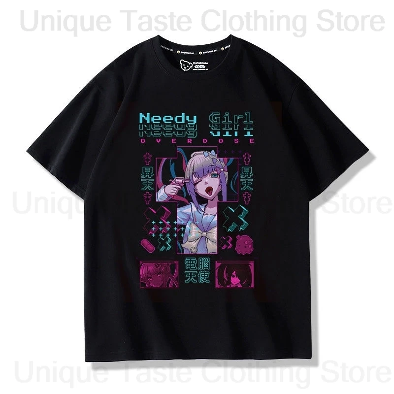 NEEDY GIRL OVERDOSE T Shirt あめちゃん Rain Ame Cartoon Print T-shirt Harajuku Fashion Men Women Summer Cotton Short Sleeve Tee Tops