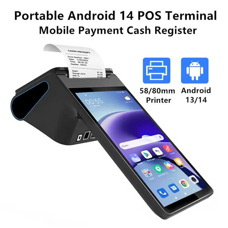 Z108 Android 14 POS Terminal Machine Sales Point Mobile Payment Cash Register with 4G NFC Camera Scanner 58/80mm Thermal Printer