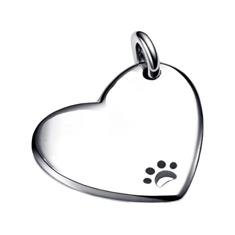 Engravable Heart Pet Dog Collar Tag Charms For Women Paw Print 925 Sterling Silver Original Fine Jewelry Making DIY Bracelets