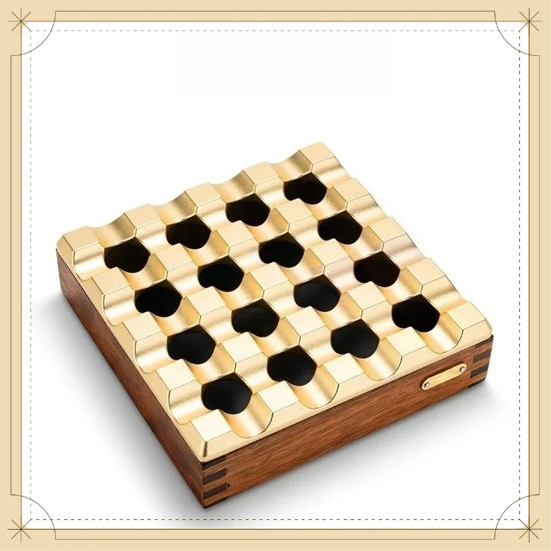 Household Cigar Ashtray Large Diameter Cigar Slot Anti Slip Metal Solid Wood Cigar Ashtray