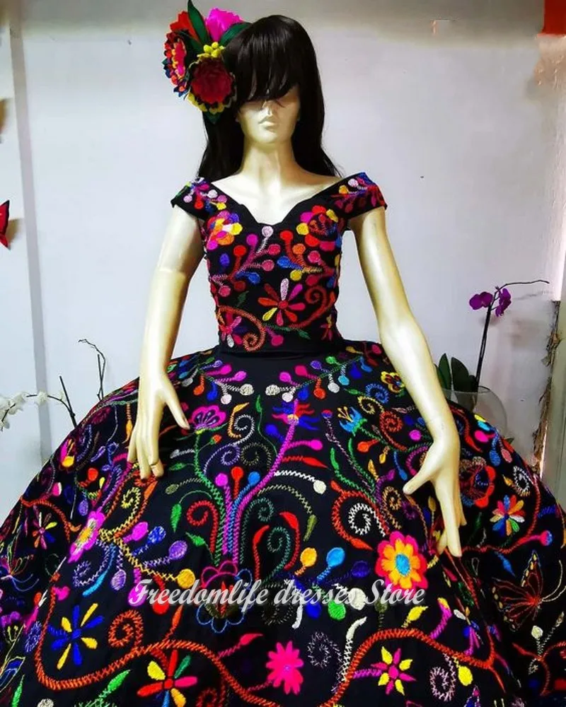 Gaun Mewah Charro Quinceanera Bordir Vestidos De 15 Años 2022 Manis 16 Gaun Ulang Tahun Buatan Khusus Meksiko XV