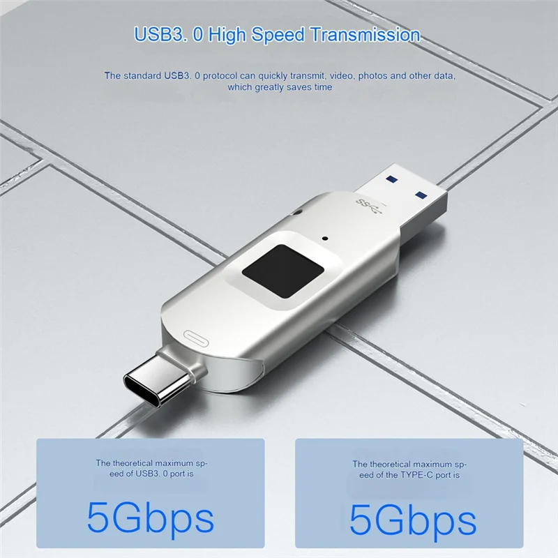 

B63B-Украфрованный USB-диск, подходящий для распознавания отпечатков пальцев типа C, мобильного телефона и компьютера 3-в-1