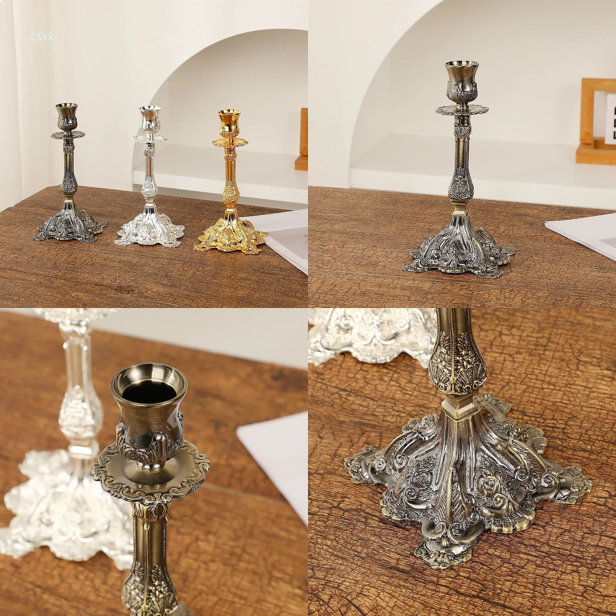 European Fashion Zinc Alloy Candle Holder Luxury Vintage High Appearance Candle Stand Tabletop Decoration