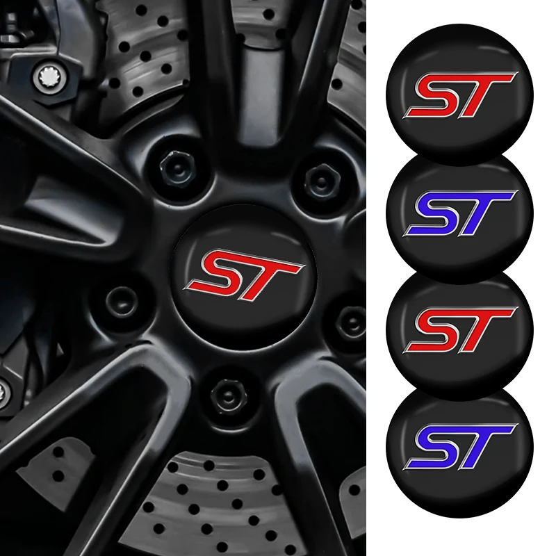 4 Uds. Emblema de Metal de aluminio, tapas de centro de rueda de coche, insignia adhesiva para FORD ST Focus x 2 Kuga FIESTA, accesorios de estilo de coche