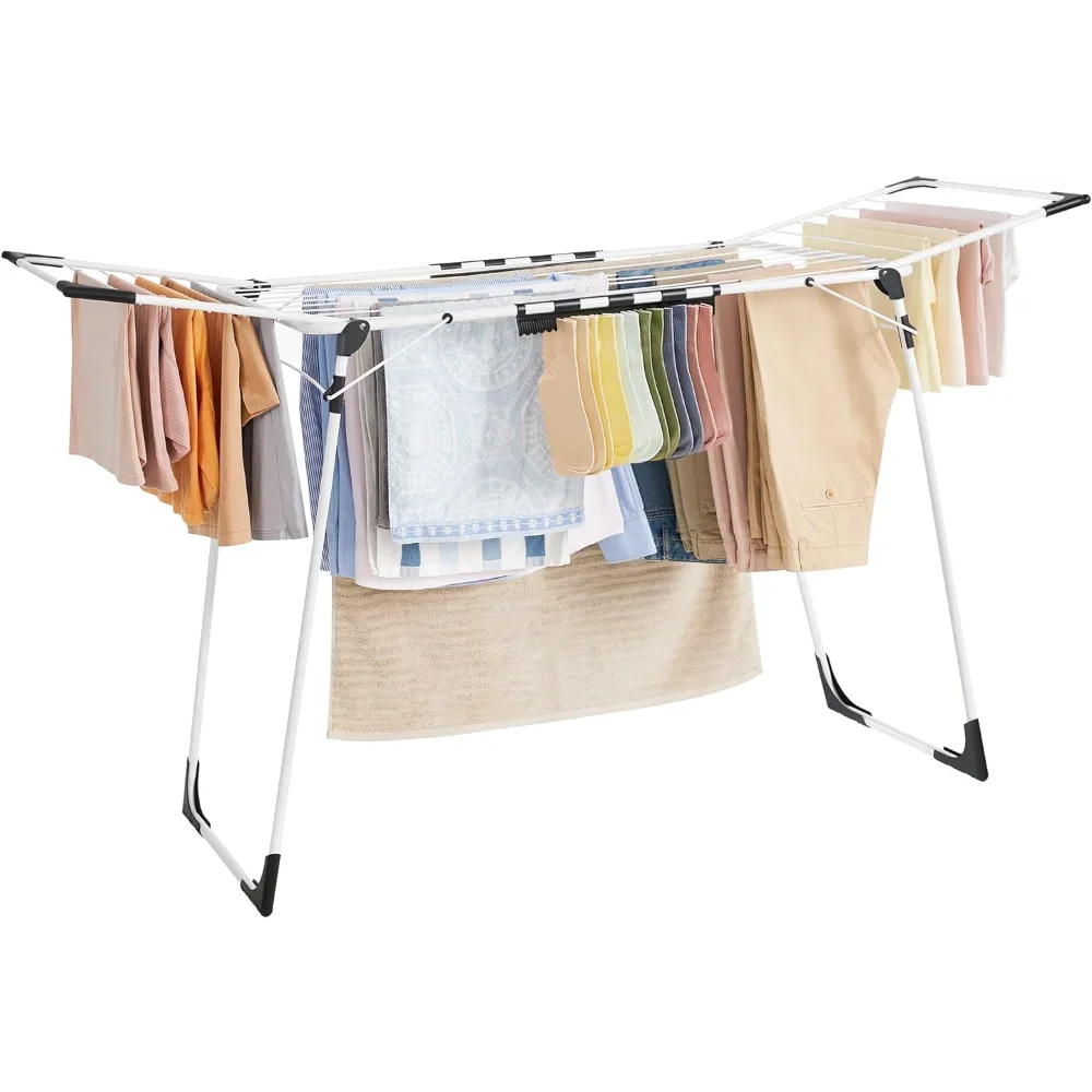 Clothes Drying Rack, 22.2 x 68.1 x 38 Inches Laundry Drying Rack Foldable, Space-Saving, with Gullwings, Sock Clips