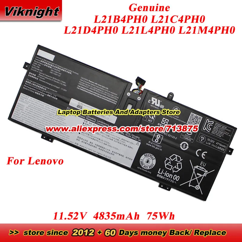 

Genuine L21B4PH0 L21C4PH0 L21D4PH0 L21L4PH0 L21M4PH0 Battery 11.52V 4835mAh 75Wh For Lenovo Yoga 9 14IAP7 14IRP8 14ITL5 laptop