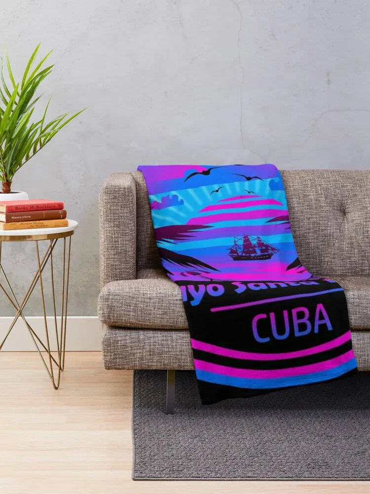 Cayo Santa Maria Beach, Cuba, Tropical Palm Trees Sunset Throw Blanket for sofa Designers Blankets