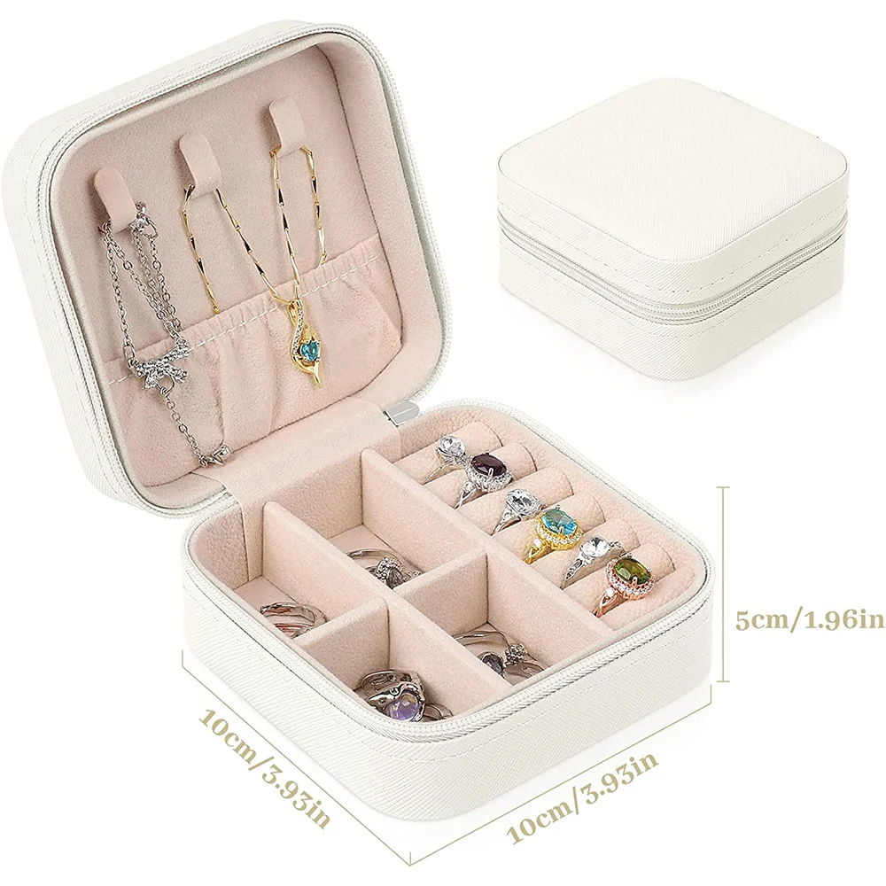 Mini Jewelry Organizer Travel PU Leather Display Case Earring Zipper Case for Women Boxes Necklace Ring Portable Jewelry Storage