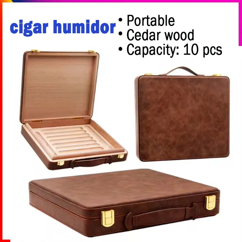 

Portable Cigar Box with Buckle, Humidor Platter, Cigar Case, Smoking Accessories, 10 Wooden Tray Slot, Travel Case Handbag