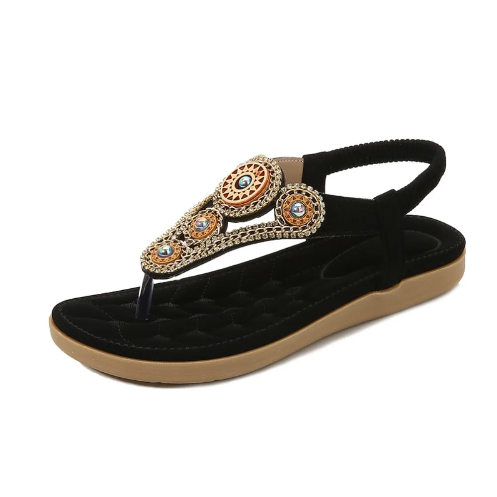 

Retro Non-Slip Bohemia Sandals Summer Beachwear Platform Shoes Soft Sole Rhinestone Sandals Women