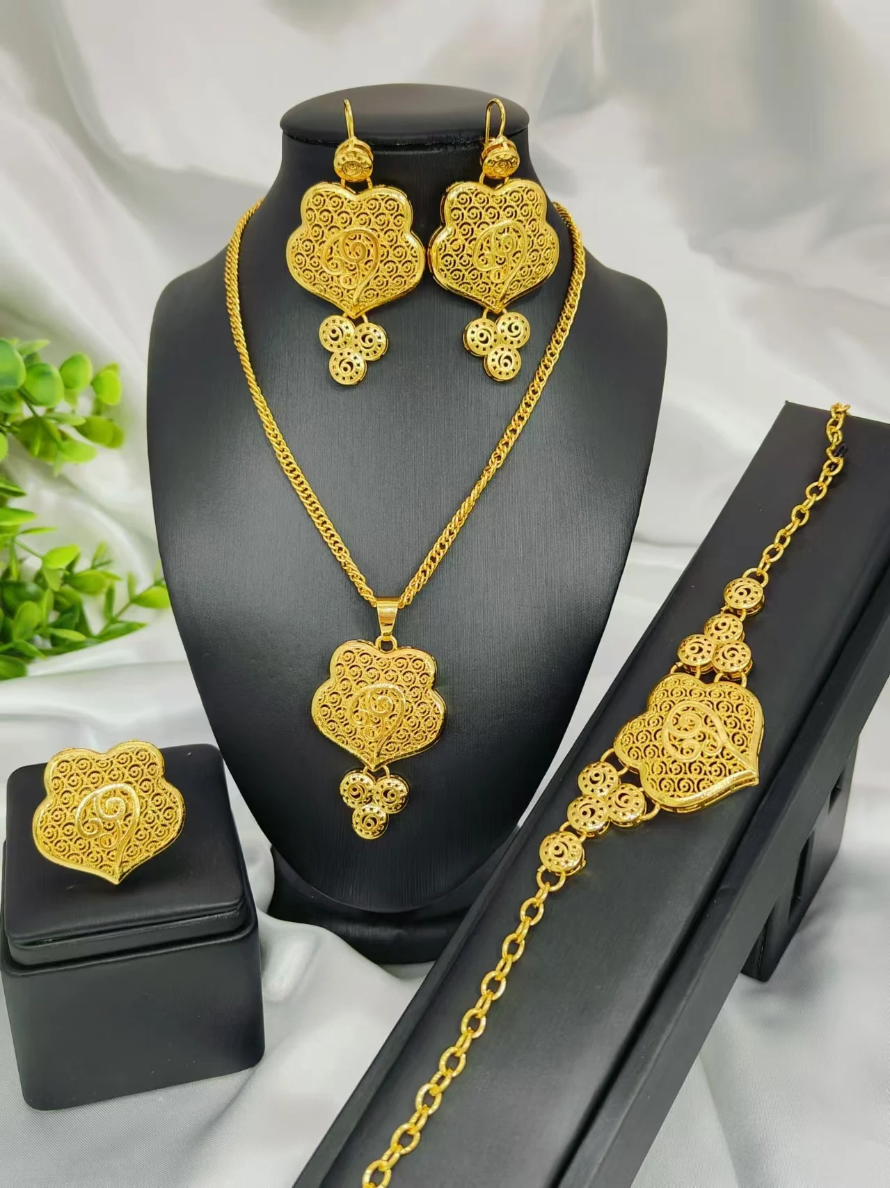

Sudan Nigeria Eritrea Kenya Wedding Jewelry Set Pure Gold Color African Gold Set Habesha style Romantic