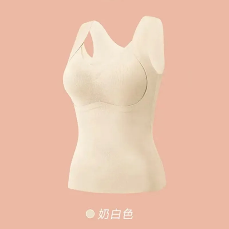 Skin-friendly Woman's Bra Thermal Ladies Underwear Chest Pads Seamless Shaping Tummy Control Thickened Girls' Vest Solid Color