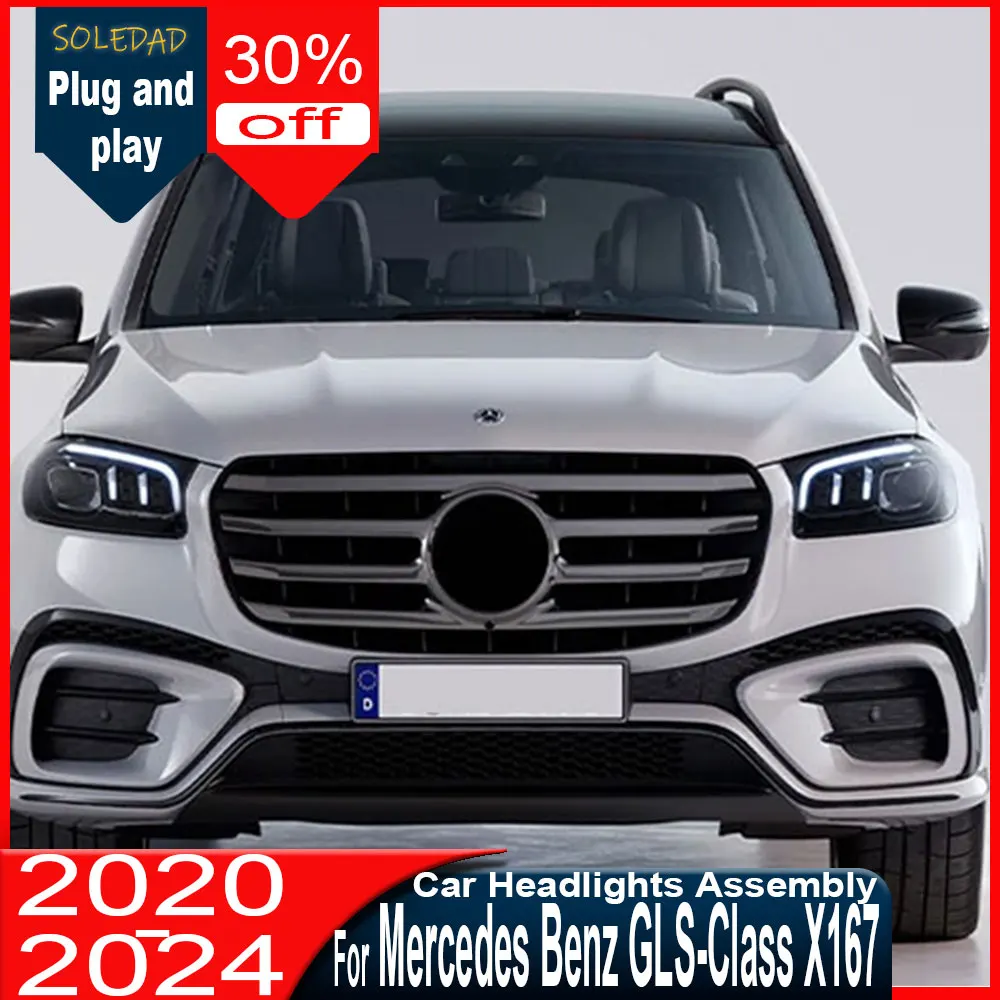 Car LED Head Lamp for Benz GLS X166 X167 LED Headlight 2016-2024 Headlights DRL Turn Signal High Beam Angel Eye Projector Lens