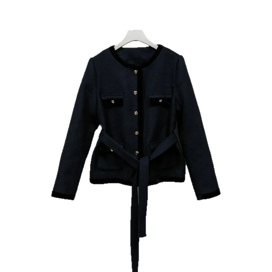 【هدية مجانية】 طقم سترة تويد فرنسية أنيقة بحزام واحد الصدر وسروال واسع الساق موضة خريف وشتاء 2025