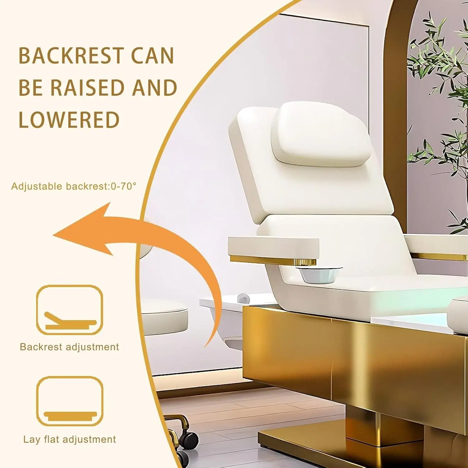 سرير تجميل متعدد الوظائف للعناية بالوجه، سرير تجميل قابل للتعديل كهربائيًا، سرير تدليك فروة الرأس مع حوض باديكير