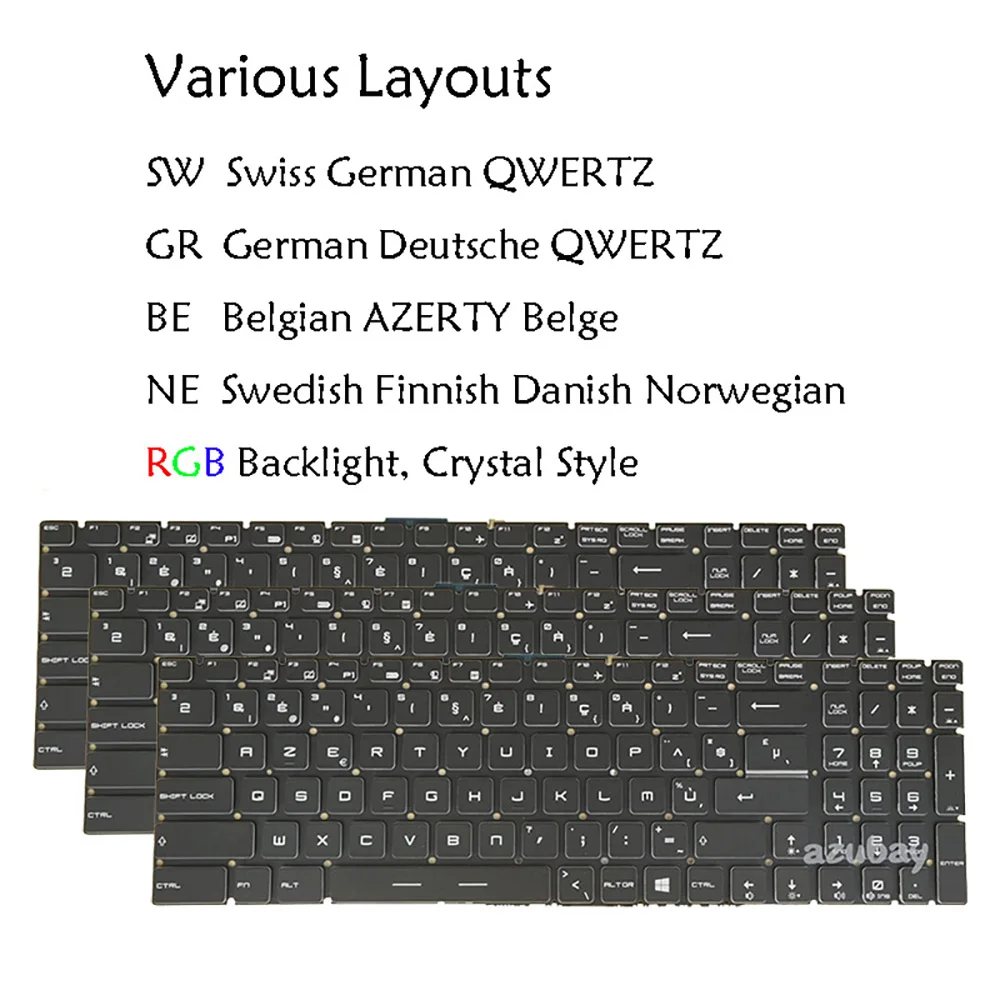 

Swiss German Belgian Nordic SD FI NW Danish Keyboard For MSI WS60 WS72 WT72 GF62 GF72 GF72VR GT73VR GE62 GT72 GT72S RGB Backlit