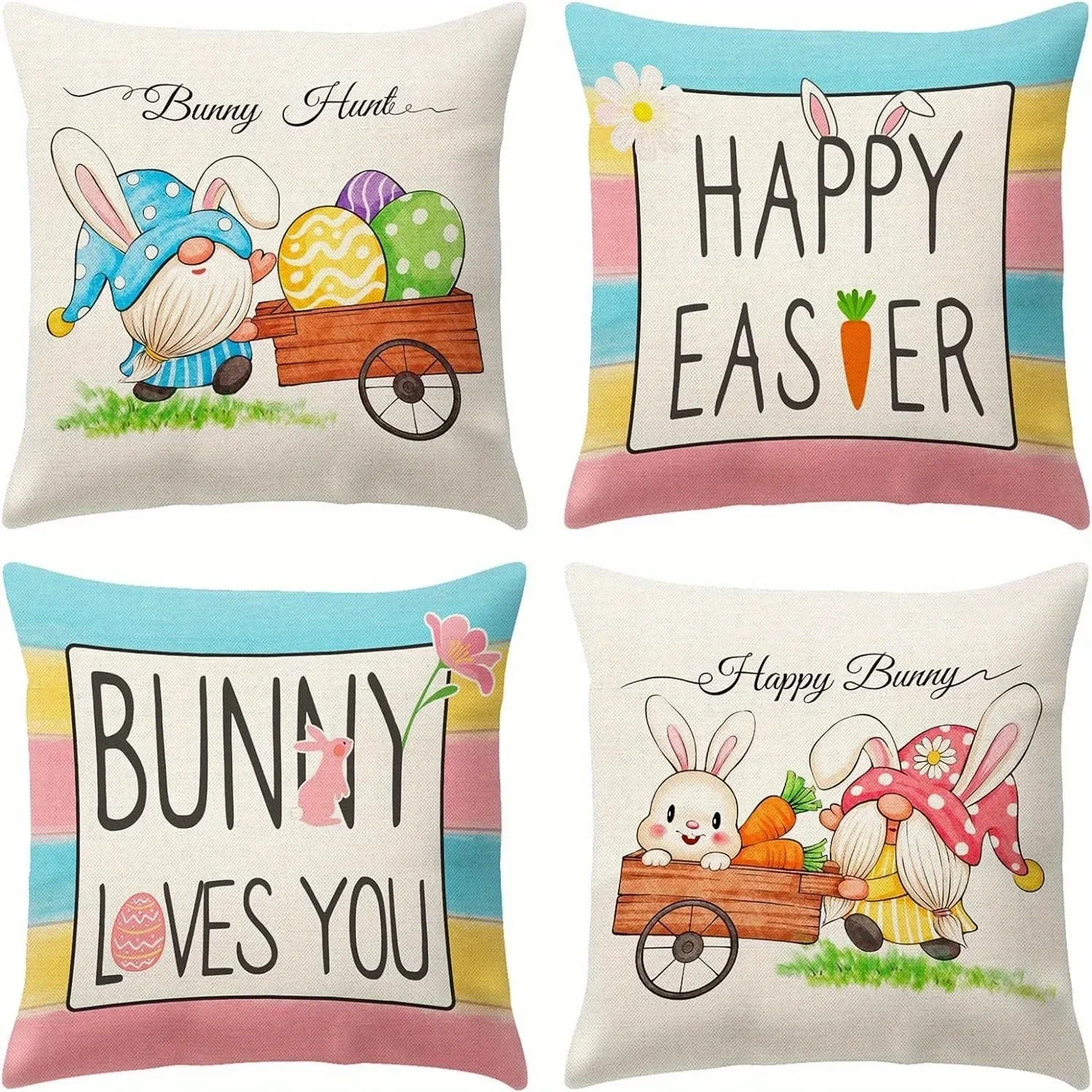 

Happy Easter Pillow Cover Home Holiday Party Celebration Decoration Rabbit and Dwarf Pattern Design Sofa Chair Cushion Cover