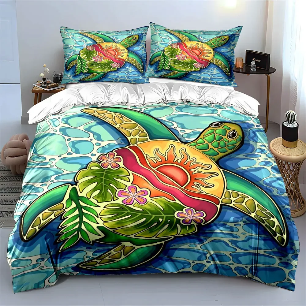 

Colorful Turtle Beach Decor Set Bedding Set with 1 Duvet Cover 2 Pillowcases Single Double King Queen, Gift