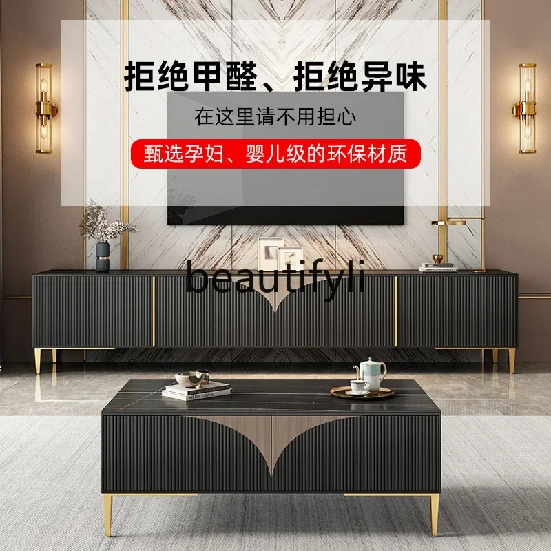 

NQ09Italian light luxury rock panel TV cabinet coffee table, living room six-door floor cabinet side few model rooms