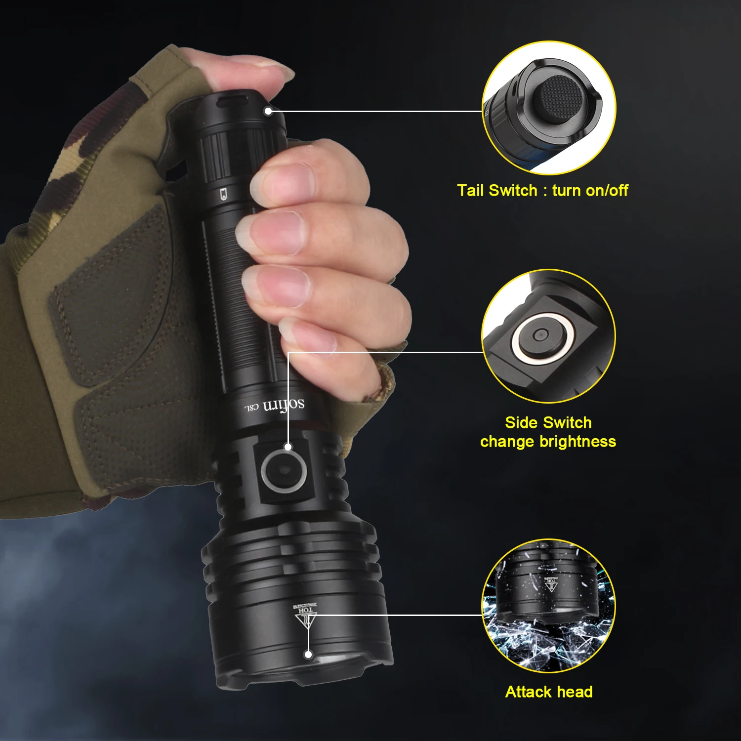 Sofirn-C8L 21700 Flashlight Powerful Tactical 3100lm  XHP50D HI LED Torch EDC Type C Rechargeable Hunting Lantern