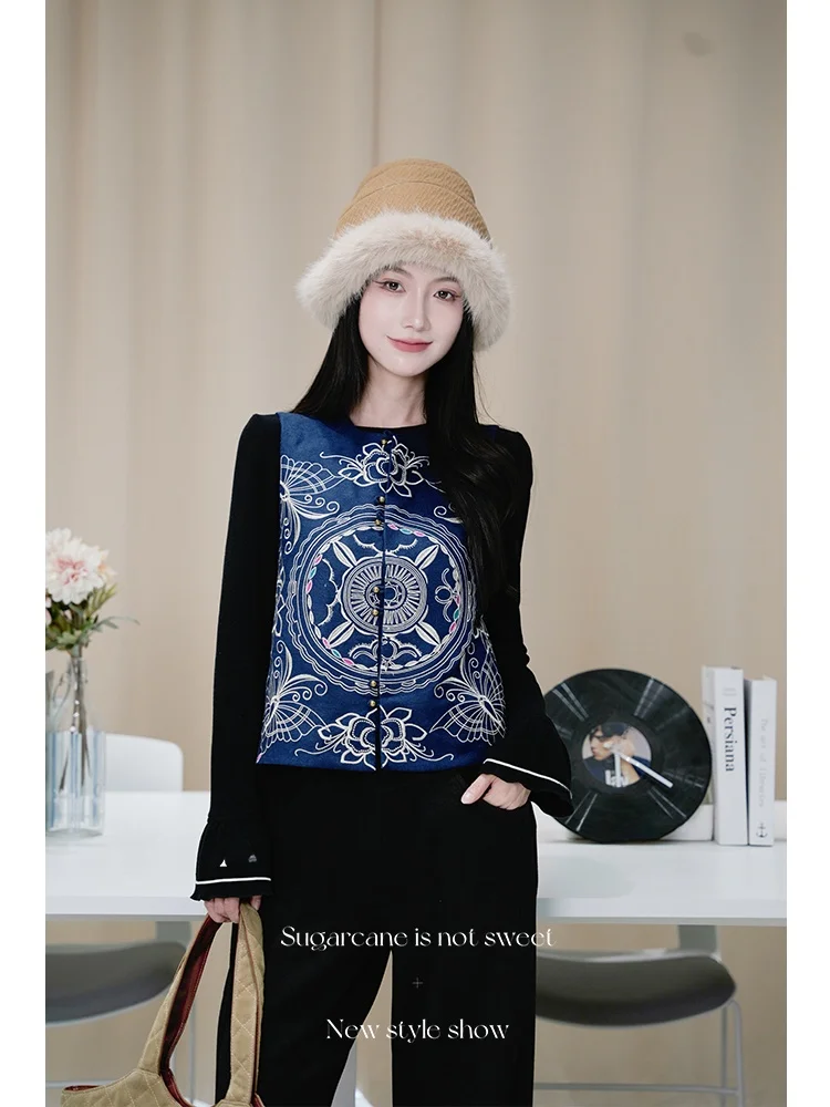 

New Chinese Sle Heavy Cotton Embroidered Open Cardigan Vest Women's Top Yang GZ Seasonal Faion Retro Court Ladies Clothing