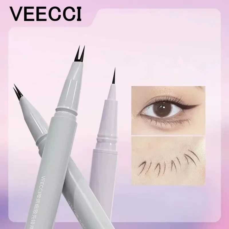 VEECCI Flüssiger Eyeliner, Augenbrauen, untere Wimpern, liegend, Seidenraupe, Haarlinien-Stift, 2 Gabeln, multifunktionales, wasserdichtes Augen-Schönheitswerkzeug