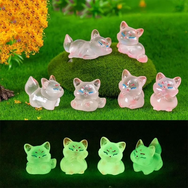 

24pcs Luminous Resin Foxes Figurines Colorful Mini Cartoon Fox Decor DIY Micro Landscape Accessory Garden Ornament Resin Crafts