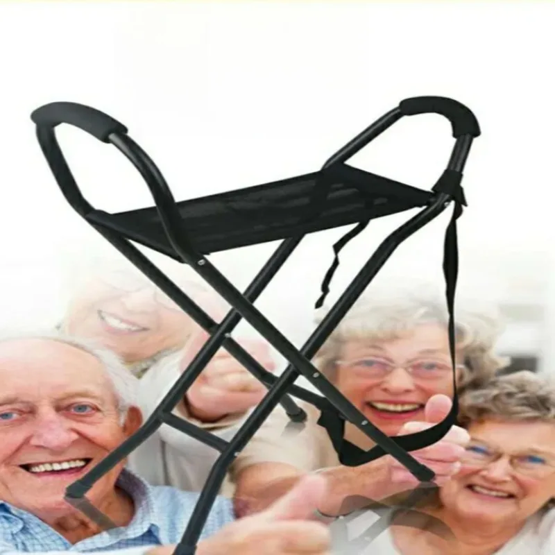 ‌All-in-One Walking Stick Chair - Foldable 4-Legged Cane Stool Lightweight Mobility Support Seat for Elderly &Senior Walking Aid