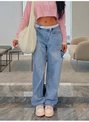 Fashionable Slant Waist Low Waist Ripped Loose Jeans. Spring and Summer New Fashion Street Loose Denim Wide-leg Pants for Women