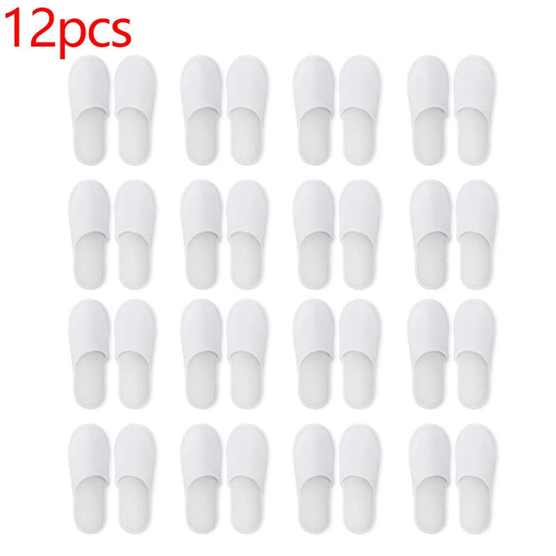 12 Pairs Closed Toe Disposable Slippers Women Men Ultra-Thin Brushed Plush Non-Slip Disposable Slippers For Hotel Home