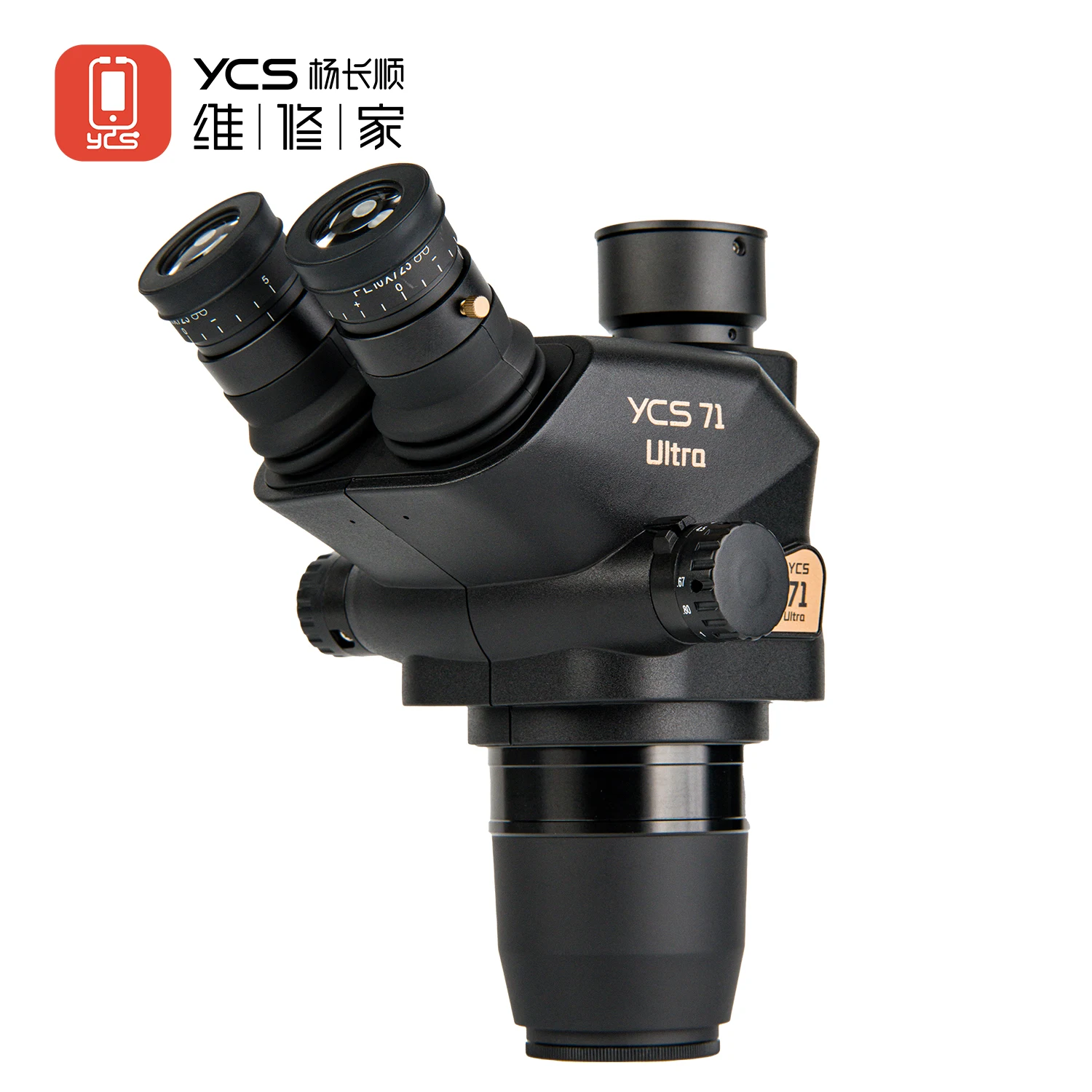 YCS New 71 Ultra Trinocular Microscope Head 0.67X-45X Zoom for